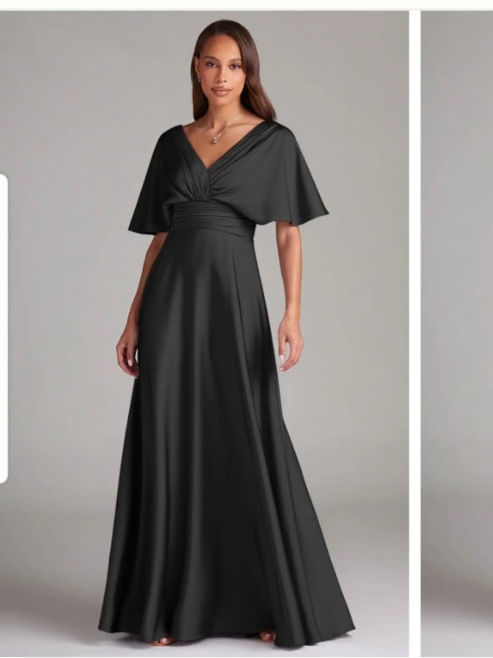 Azazie Black V-Neck Flutter Sleeve Maxi Dress